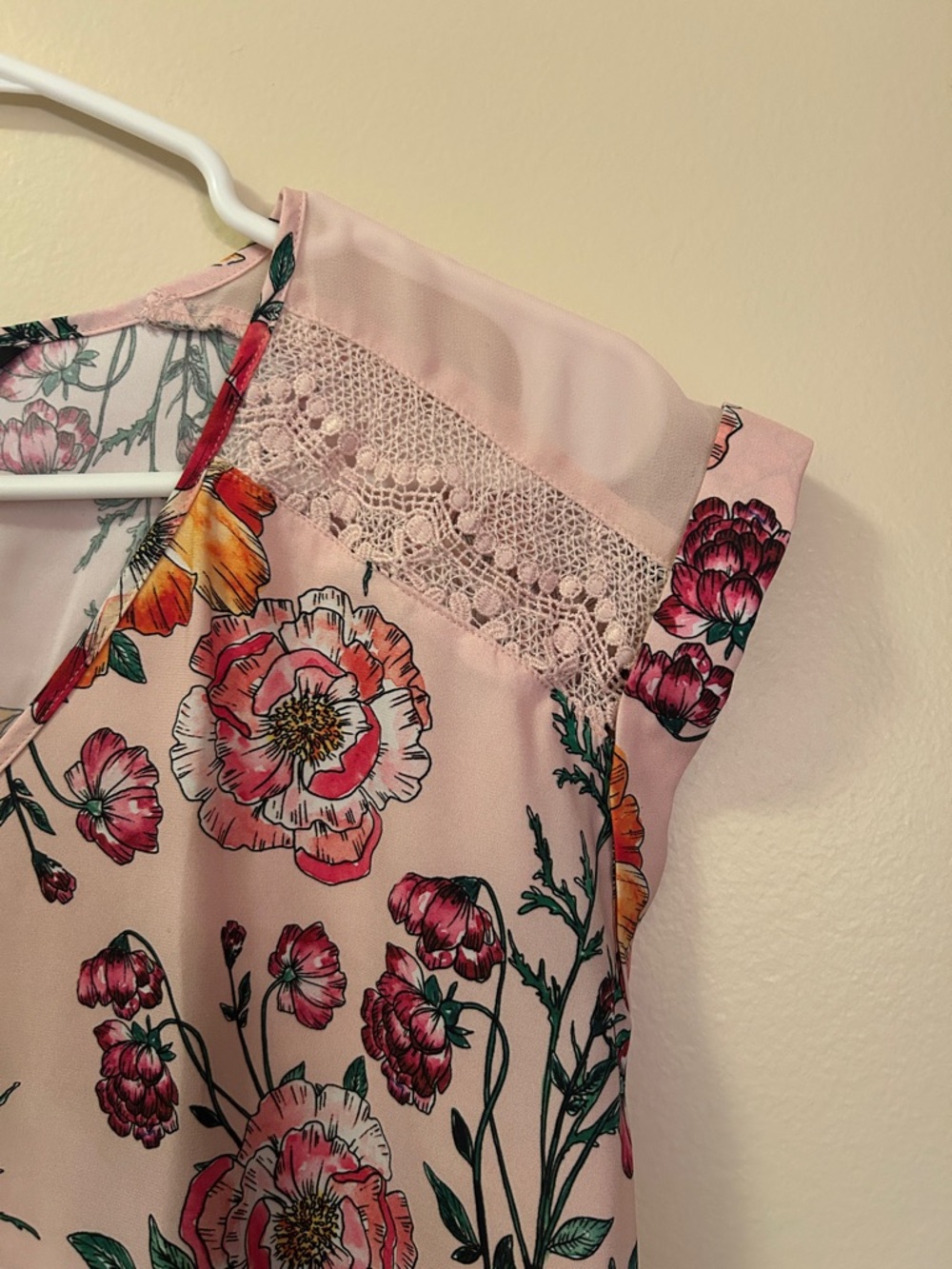 Express Pink Floral Lace Blouse | Feminine Sheer Top | Dressy Spring Summer Shir - Picture 2 of 4